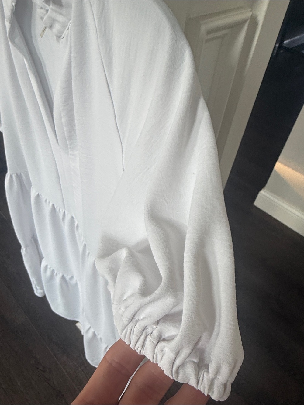 1. State Bright White V Neck Puff-Sleeve Tiered Dress Small - Picture 4 of 7